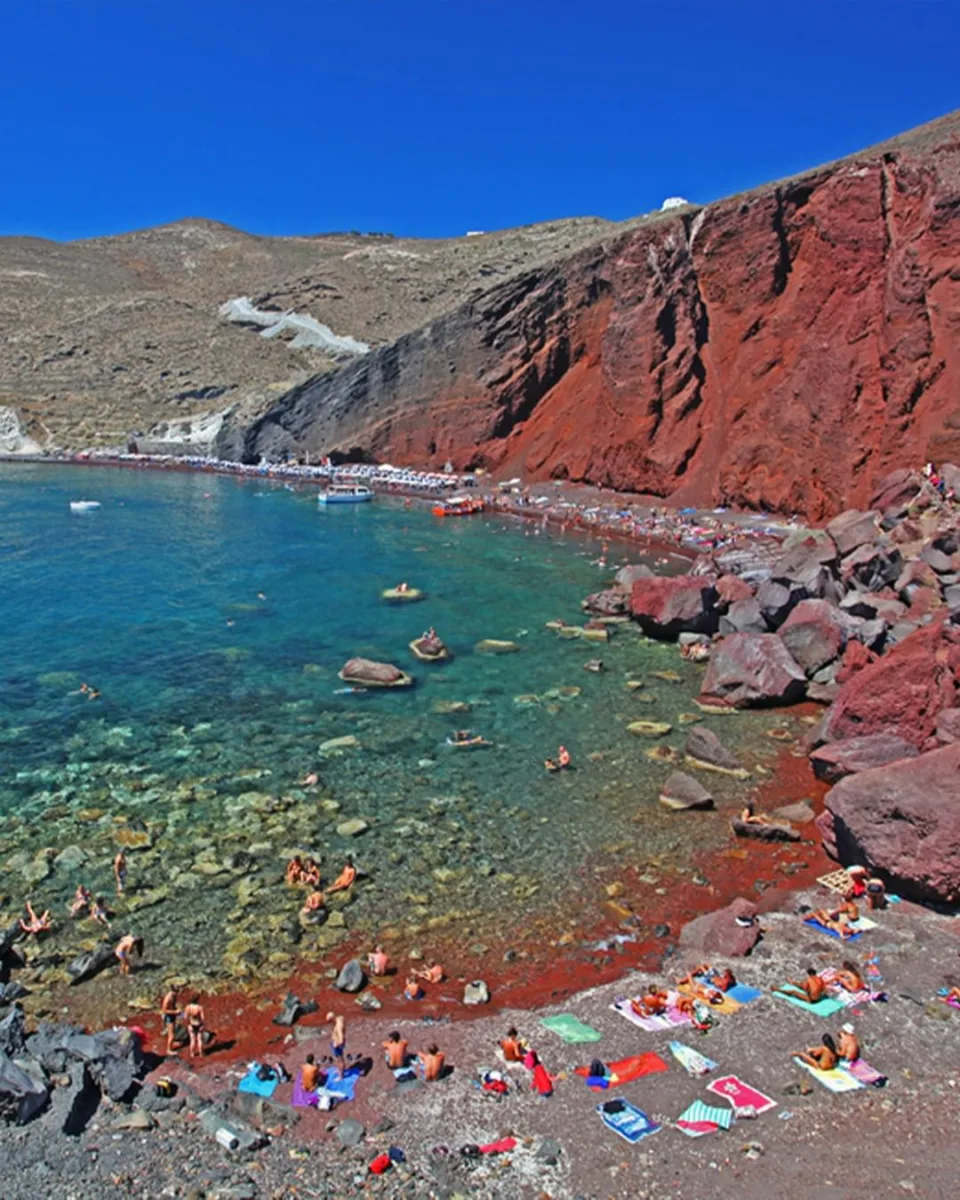 one of Santorini's most famous and unique beaches—the Red Beach.