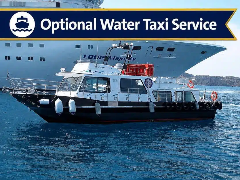 Optional water taxi service for cruise passengers in Santorini, skipping the Santorini cable car