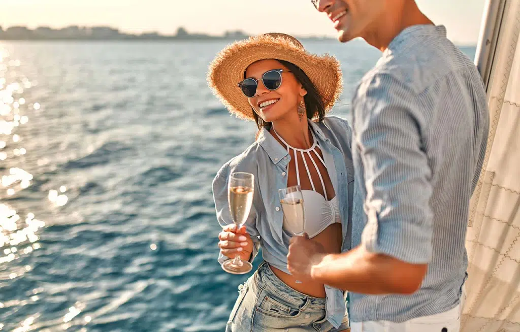 Couple enjoying a private guided day in Santorini